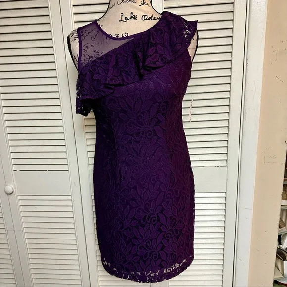 roz and ali cocktail dresses Roz and Ali Cocktail Dress Size 8 Black Gold Ombre Lace Overlay